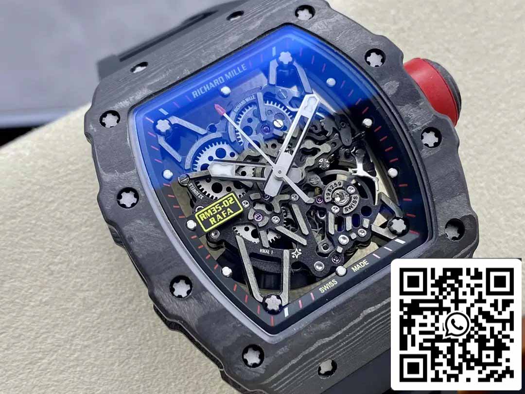 Richard Mille RM035-02 T+ Factory 1:1 Best Edition Kohlefasergehäuse Schwarzes Kautschukarmband