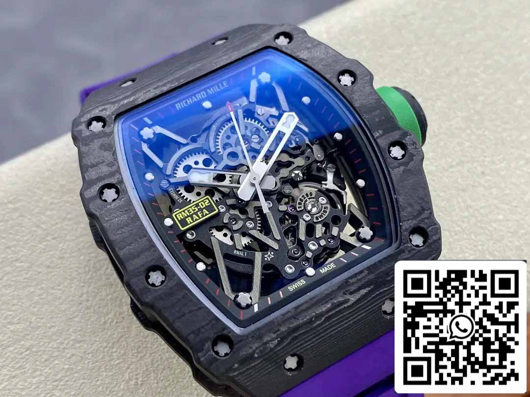 Richard Mille RM035-02 T+ Factory 1:1 Best Edition Boîtier en fibre de carbone Bracelet en caoutchouc violet