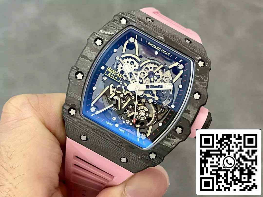 Richard Mille RM035-02 T+ Factory 1:1 Best Edition Boîtier en fibre de carbone Bracelet en caoutchouc rose