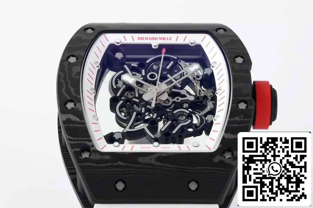 RICHARD MILLE RM055 ZF 2024 1:1 Best Edition Carbon Fiber Case Red Knob White Strap