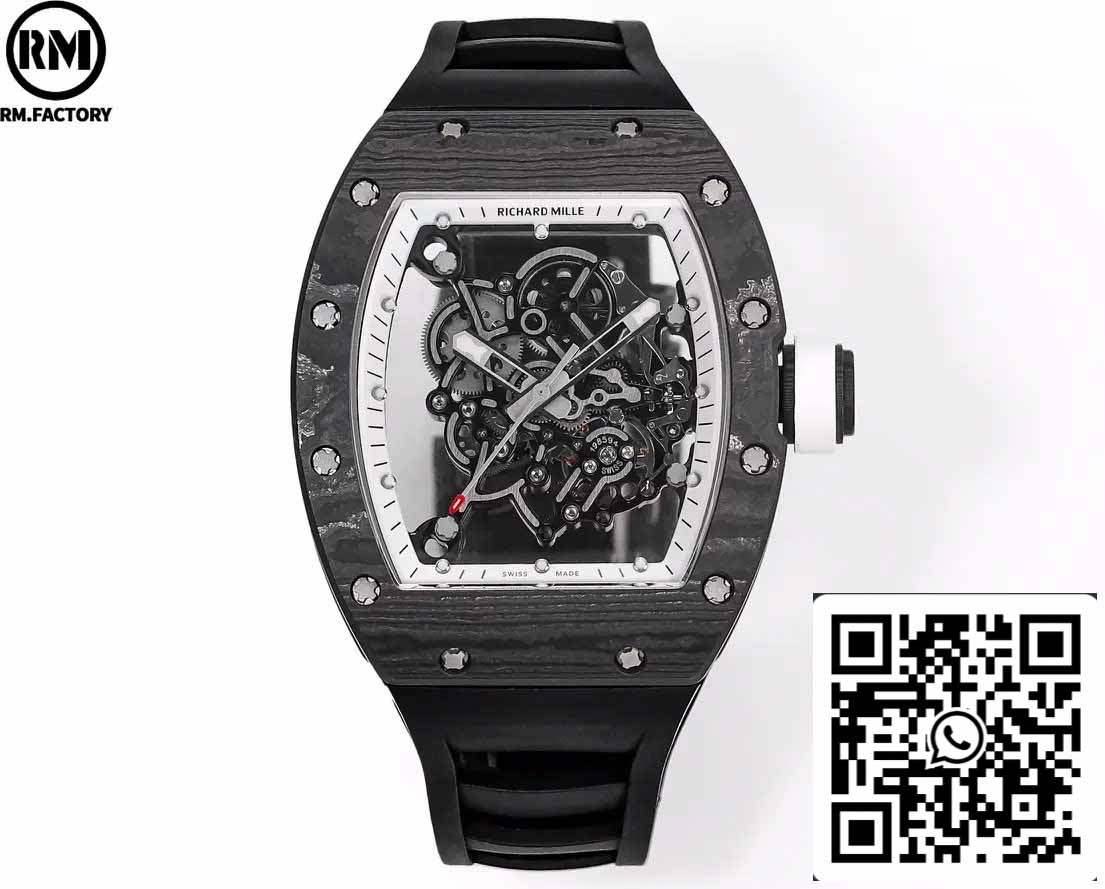 RICHARD MILLE RM055 Carbon Fiber Case 1:1 Best Edition RM Factory newest 2024 White Dial