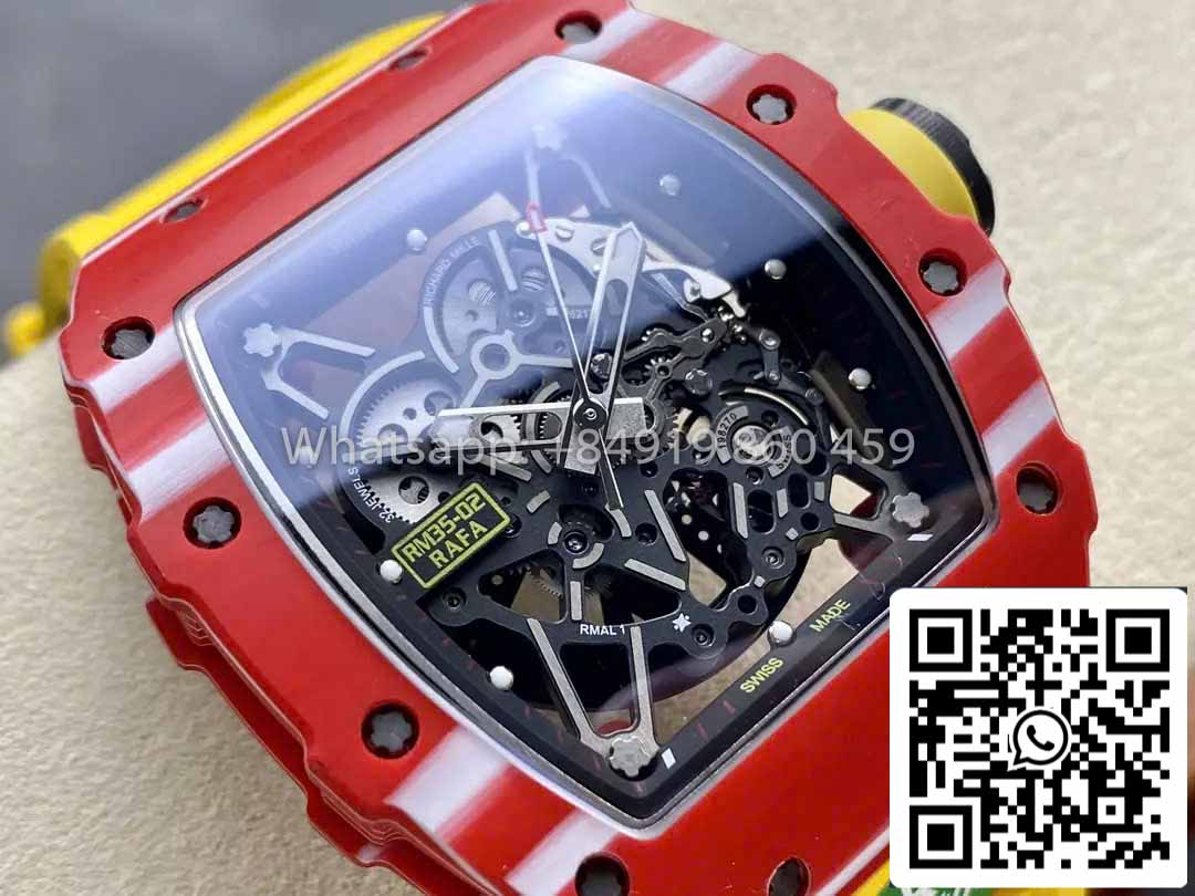 Richard Mille RM035-02 1:1 Meilleur clone R7 Factory Boîtier en carbone rouge Bracelet jaune