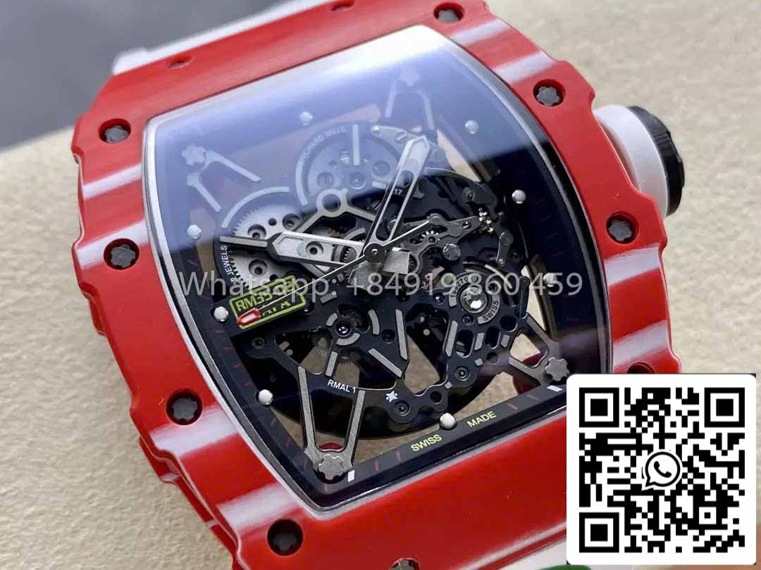 Richard Mille RM035-02 1:1 Meilleur clone R7 Factory Boîtier en carbone rouge Bracelet blanc