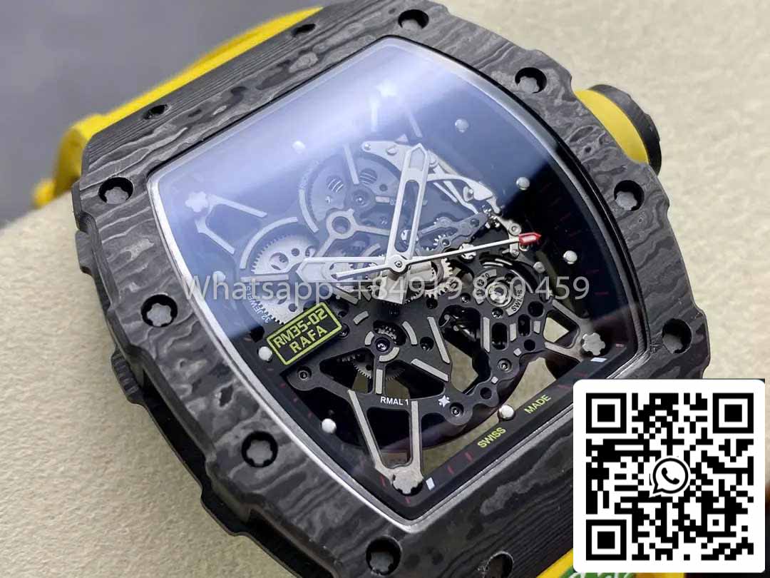 Richard Mille RM035-02 1:1 Meilleur clone R7 Factory NTPT Boîtier en carbone Bracelet jaune