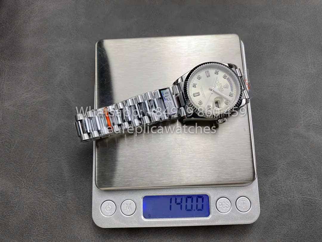 Rolex Day Date 128239 QF Factory 1:1 Bester Klon, silbernes Diamant-Zifferblatt