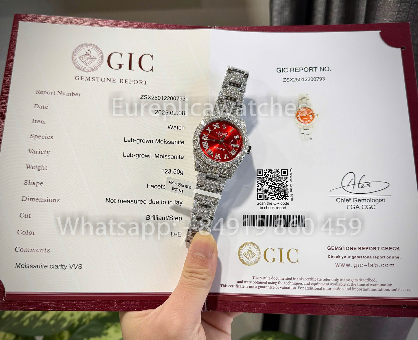 Rolex Datejust Red Roman Dial Iced Out Moissanite 1:1 Best Clone