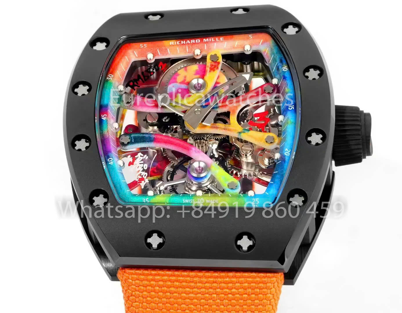 RICHARD MILLE RM 68-01 Tourbillon Cyril Kongo Watch 1:1 Best Clone RM Factory Black Case Orange Velcro Strap