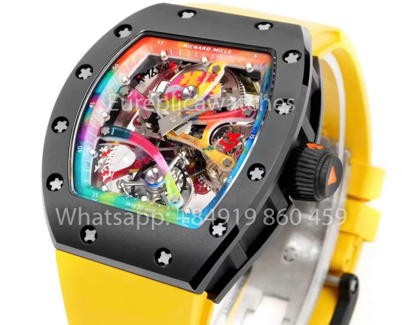 RICHARD MILLE RM 68-01 Tourbillon Cyril Kongo Watch 1:1 Best Clone RM Factory Black Case Yellow Rubber Strap