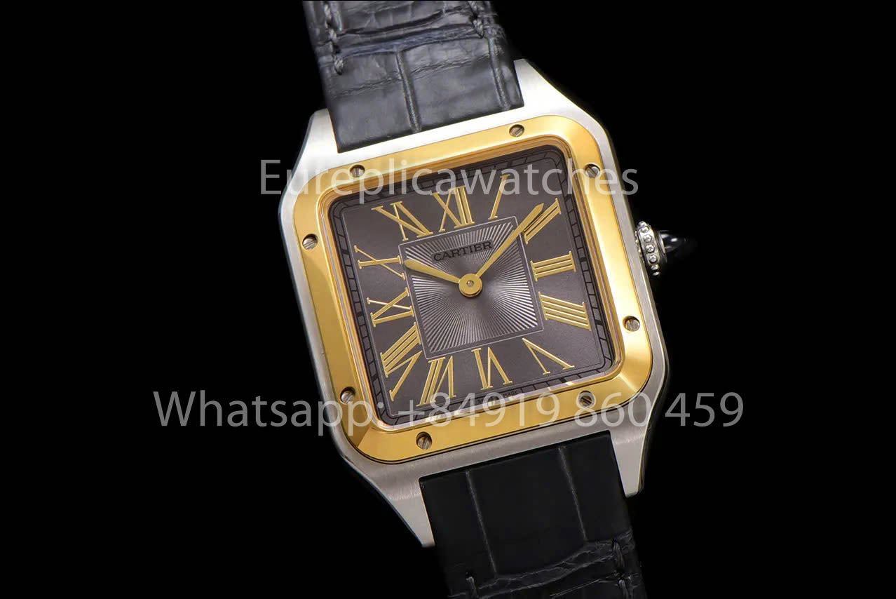 Cartier Santos-Dumont W2SA0015 1:1 Meilleur clone F1 Factory Cadran gris Lunette en or jaune