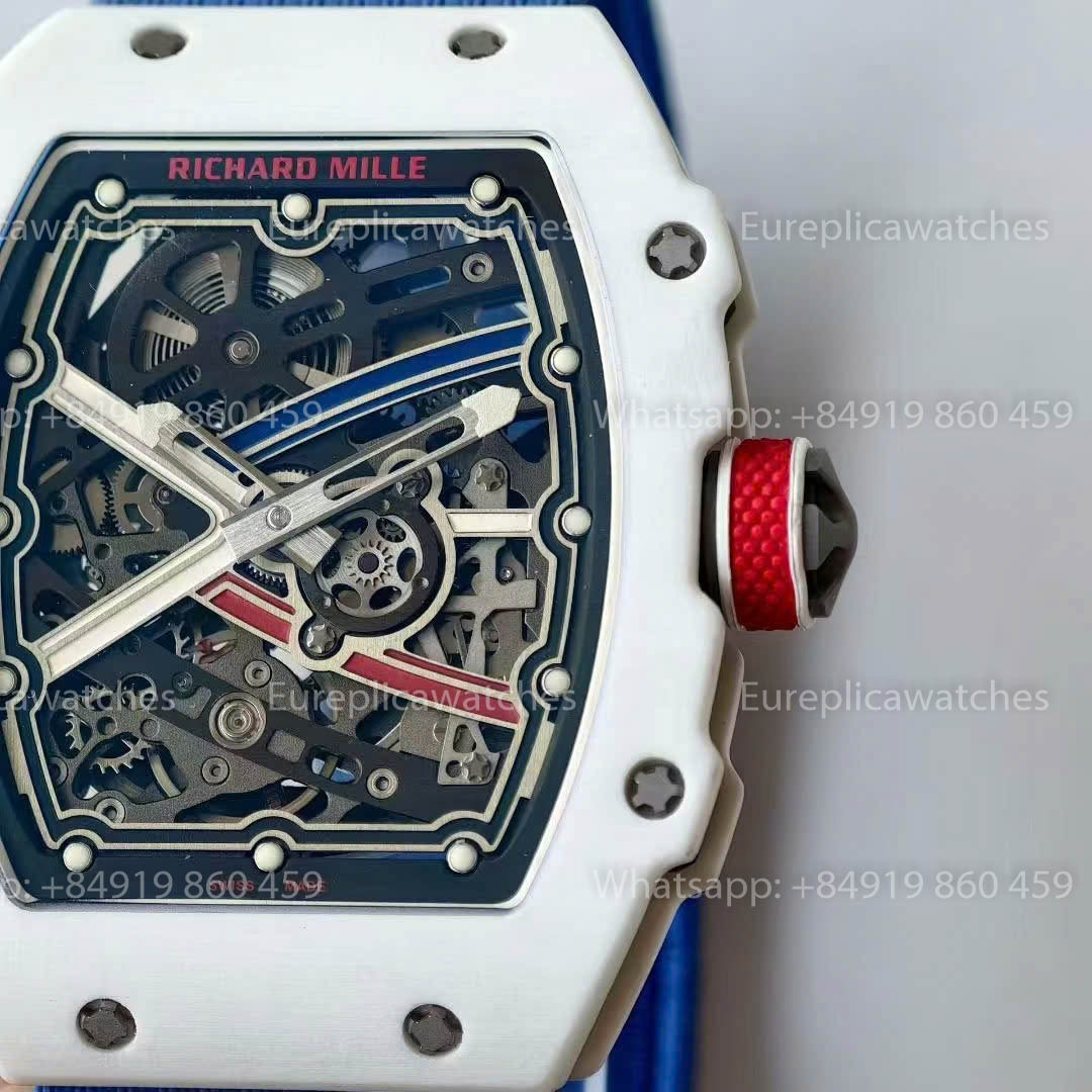 Réplique Richard Mille RM67-02, cadran France, version 1:1, meilleure version, usine VAF, carbone blanc, bracelet bleu