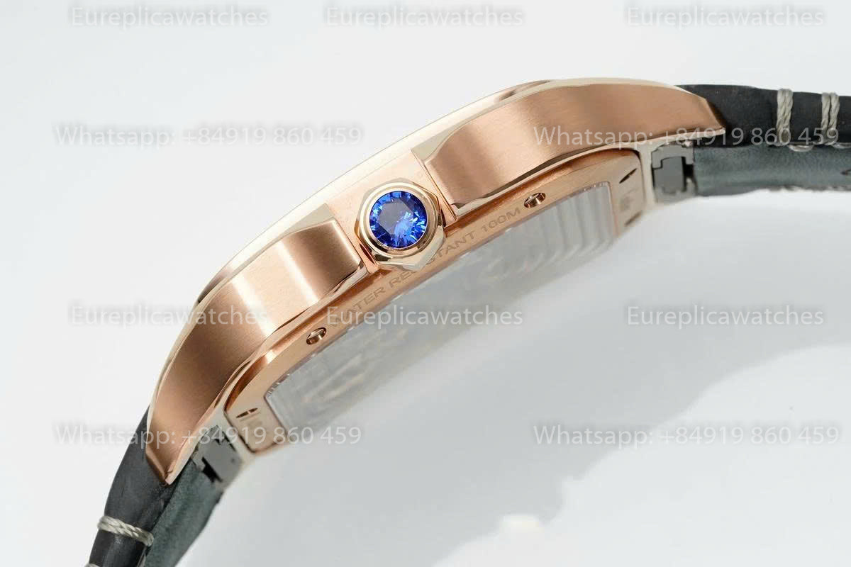 Rich Factory  Cartier Santos Skeleton RF Factory Rose gold Brown Leather Strap
