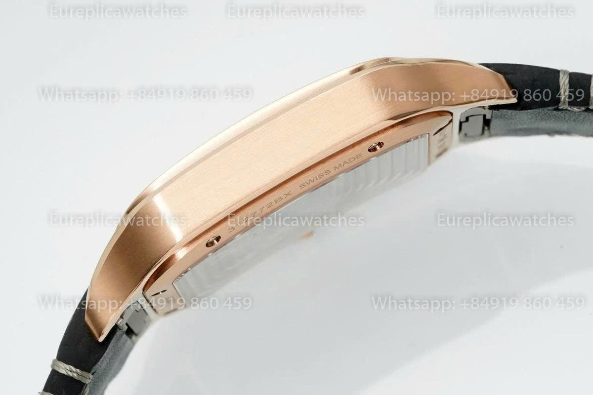 Rich Factory  Cartier Santos Skeleton RF Factory Rose gold Brown Leather Strap