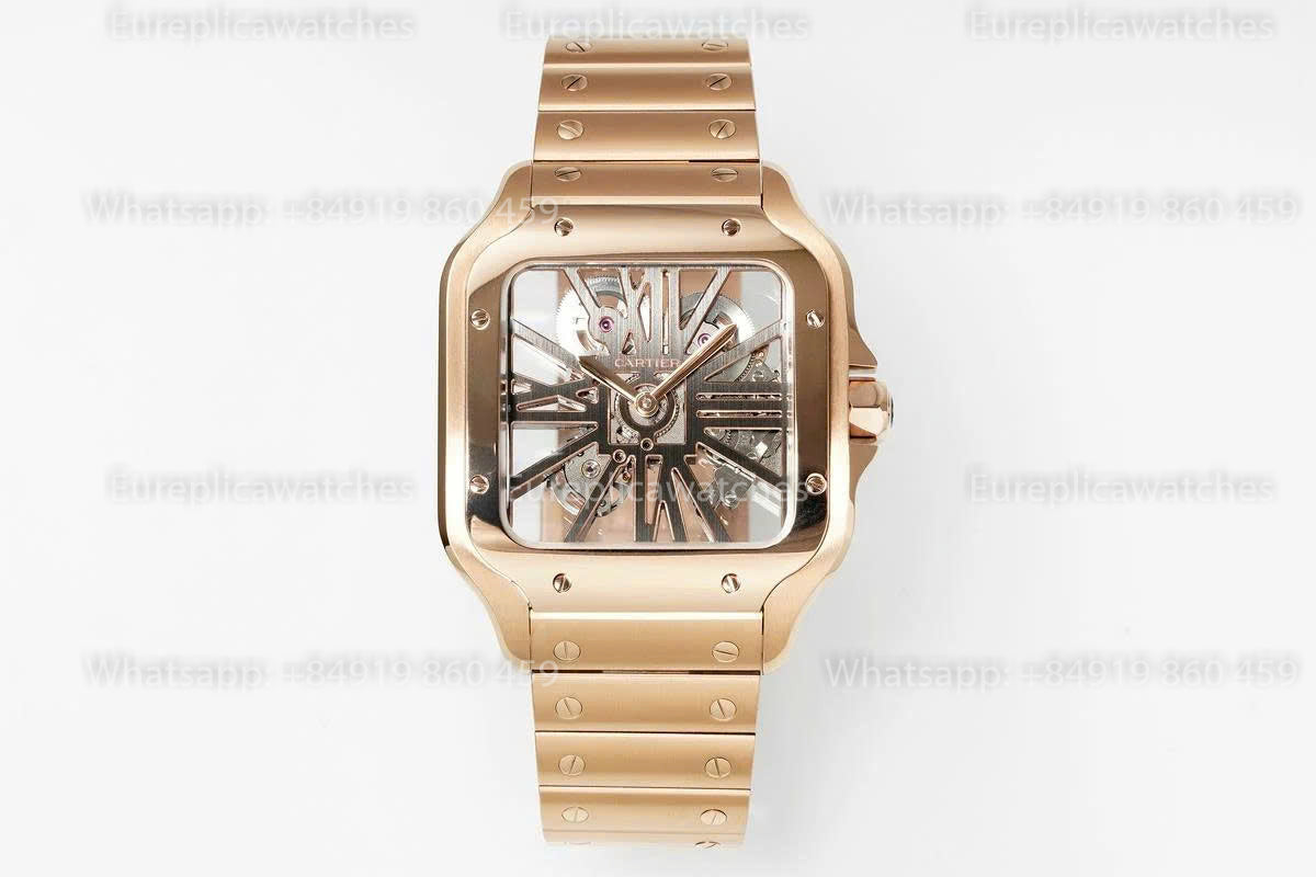 Rich Factory  Cartier Santos Skeleton RF Factory Rose gold Steel Strap