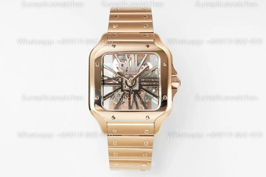 Rich Factory  Cartier Santos Skeleton RF Factory Rose gold Steel Strap