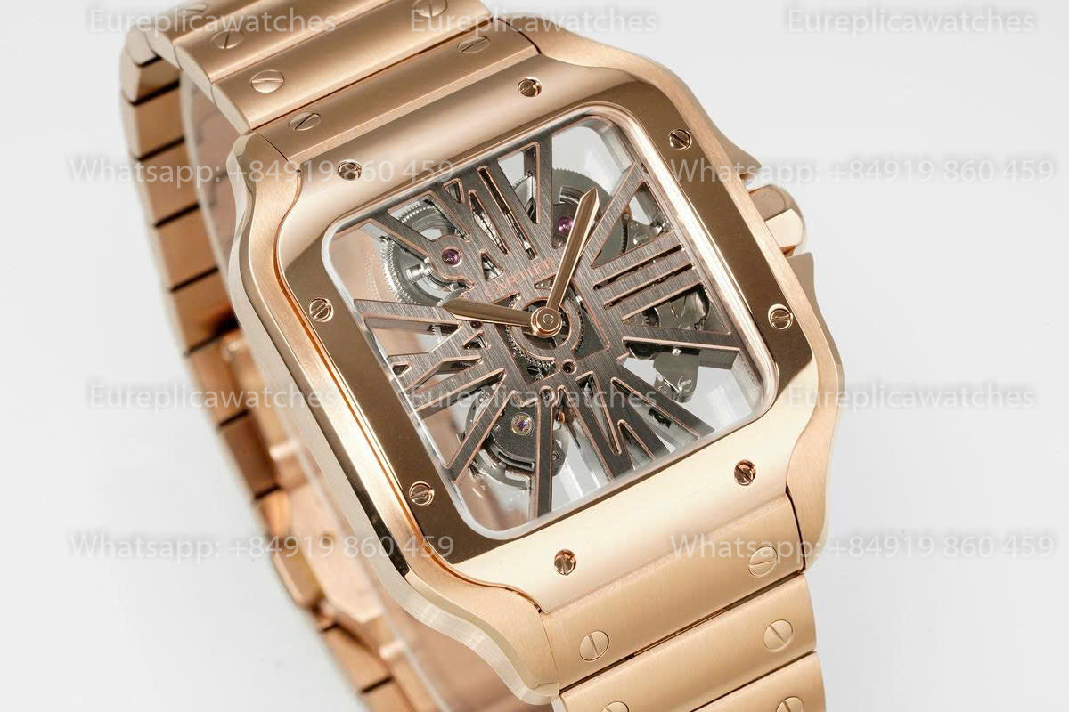 Rich Factory  Cartier Santos Skeleton RF Factory Rose gold Steel Strap