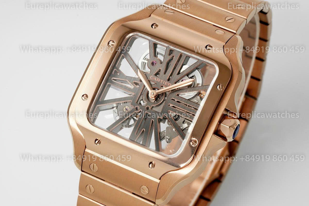 Rich Factory  Cartier Santos Skeleton RF Factory Rose gold Steel Strap