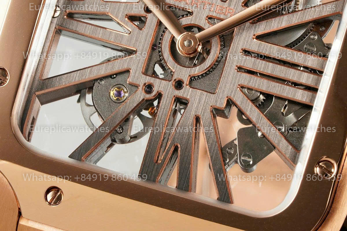 Rich Factory  Cartier Santos Skeleton RF Factory Rose gold Steel Strap