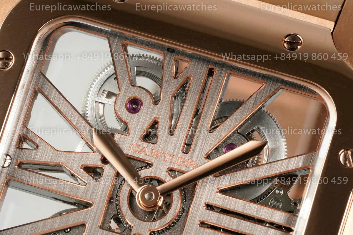 Rich Factory  Cartier Santos Skeleton RF Factory Rose gold Steel Strap