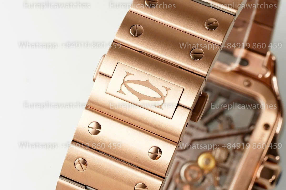 Rich Factory  Cartier Santos Skeleton RF Factory Rose gold Steel Strap