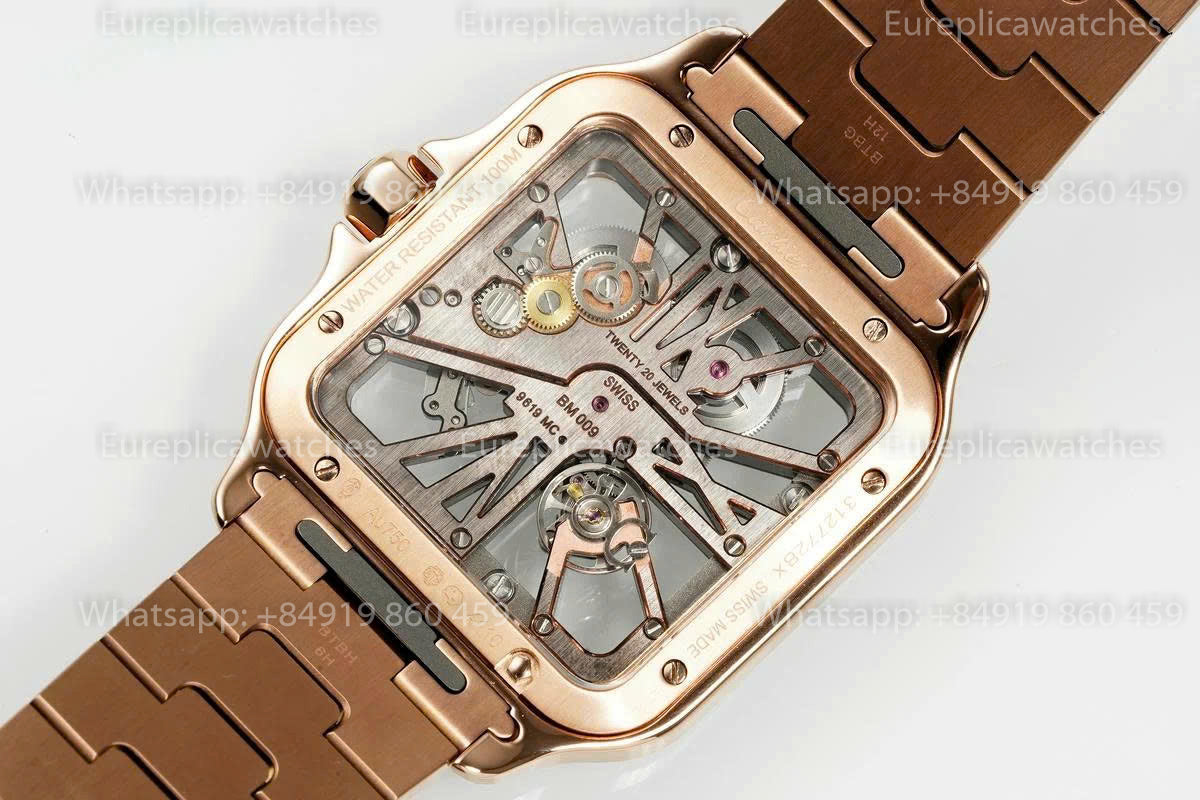 Rich Factory  Cartier Santos Skeleton RF Factory Rose gold Steel Strap