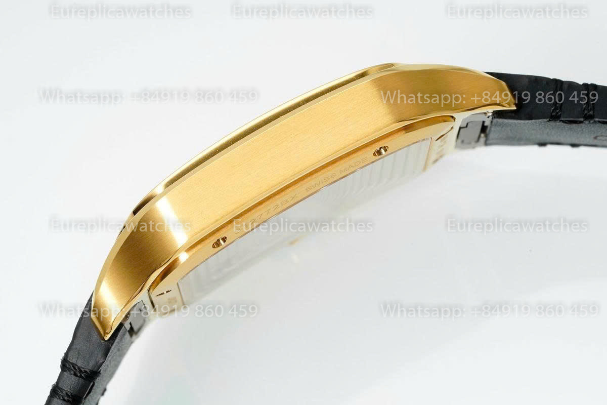 Rich Factory  Cartier Santos Skeleton RF Factory Yellow Gold Black Leather Strap