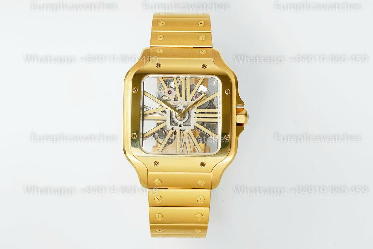 Rich Factory  Cartier Santos Skeleton RF Factory Yellow Gold Steel Strap
