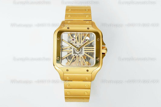 Rich Factory  Cartier Santos Skeleton RF Factory Yellow Gold Steel Strap