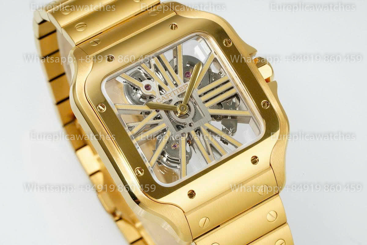 Rich Factory  Cartier Santos Skeleton RF Factory Yellow Gold Steel Strap