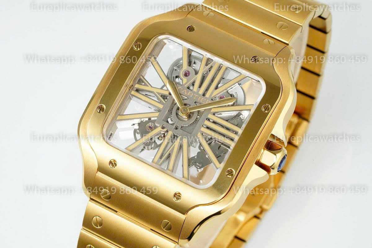 Rich Factory  Cartier Santos Skeleton RF Factory Yellow Gold Steel Strap