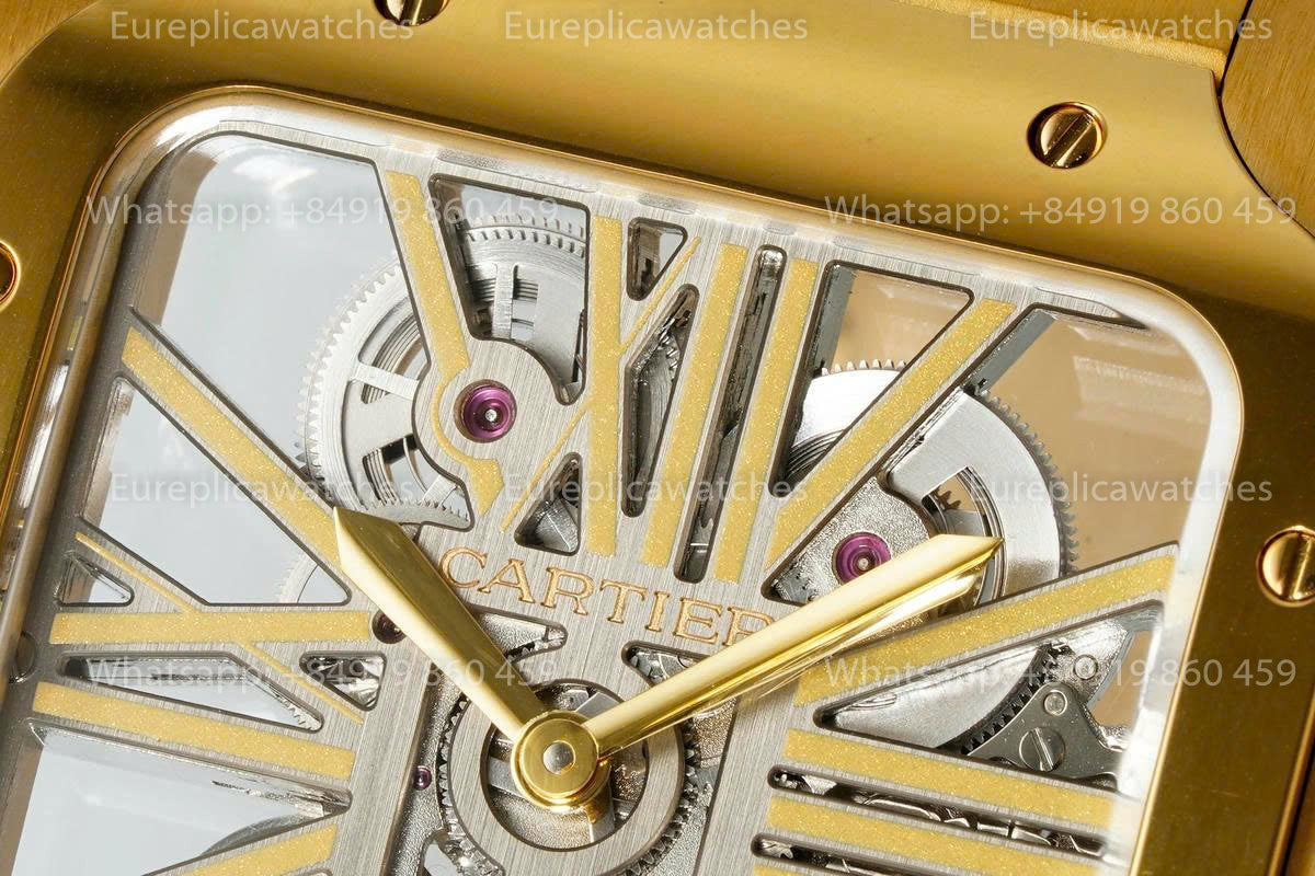 Rich Factory  Cartier Santos Skeleton RF Factory Yellow Gold Steel Strap