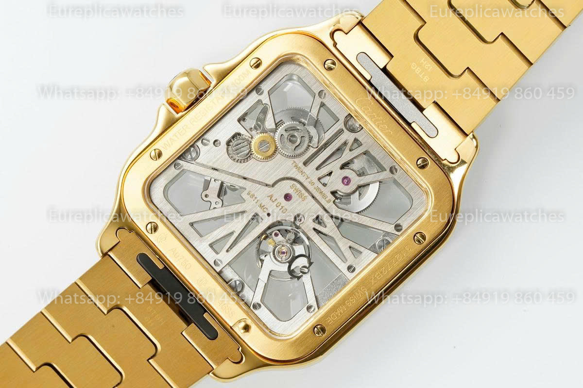 Rich Factory  Cartier Santos Skeleton RF Factory Yellow Gold Steel Strap