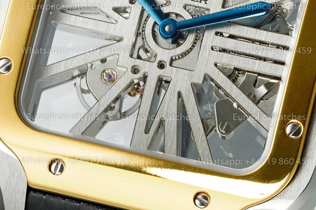 Rich Factory  Cartier Santos Skeleton RF Factory Yellow and Steel black Strap