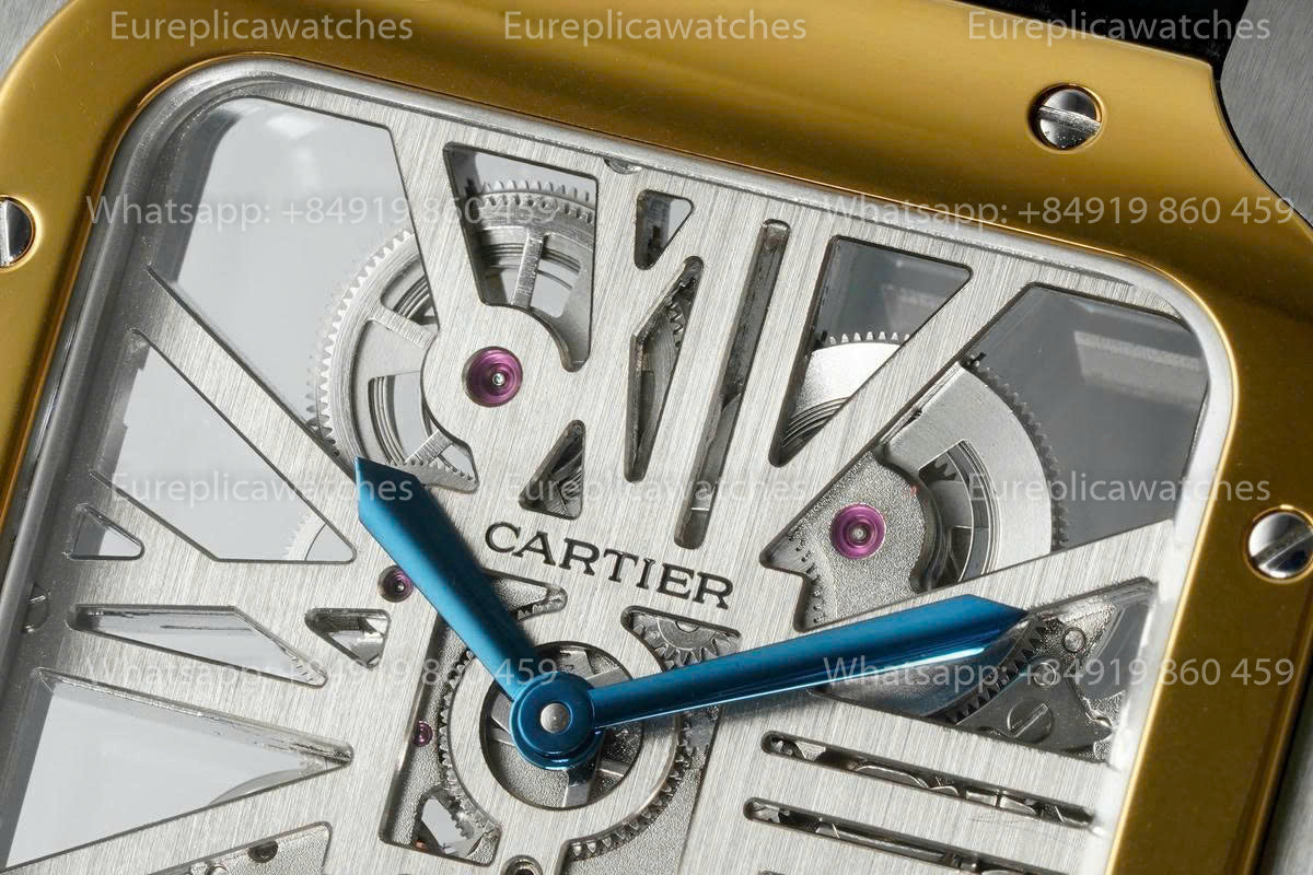 Rich Factory  Cartier Santos Skeleton RF Factory Yellow and Steel black Strap