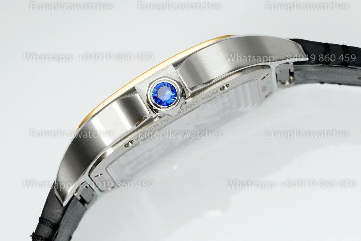 Rich Factory  Cartier Santos Skeleton RF Factory Yellow and Steel black Strap