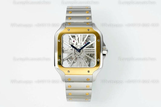 Rich Factory  Cartier Santos Skeleton RF Factory Yellow and Steel Strap