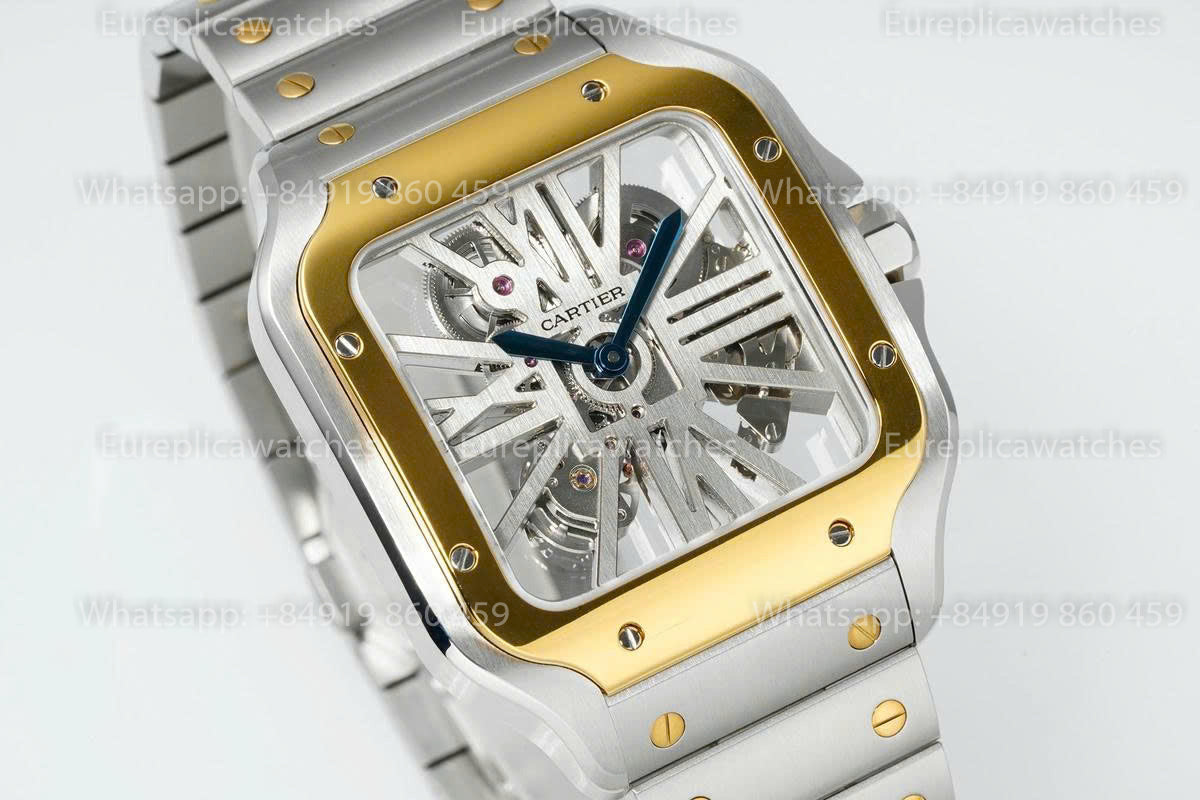 Rich Factory  Cartier Santos Skeleton RF Factory Yellow and Steel Strap