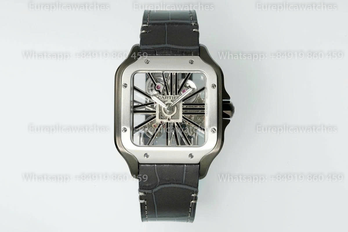Rich Factory  Cartier Santos Skeleton RF Factory Black case Leather strap