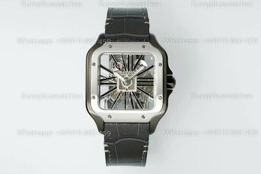 Rich Factory  Cartier Santos Skeleton RF Factory Black case Leather strap