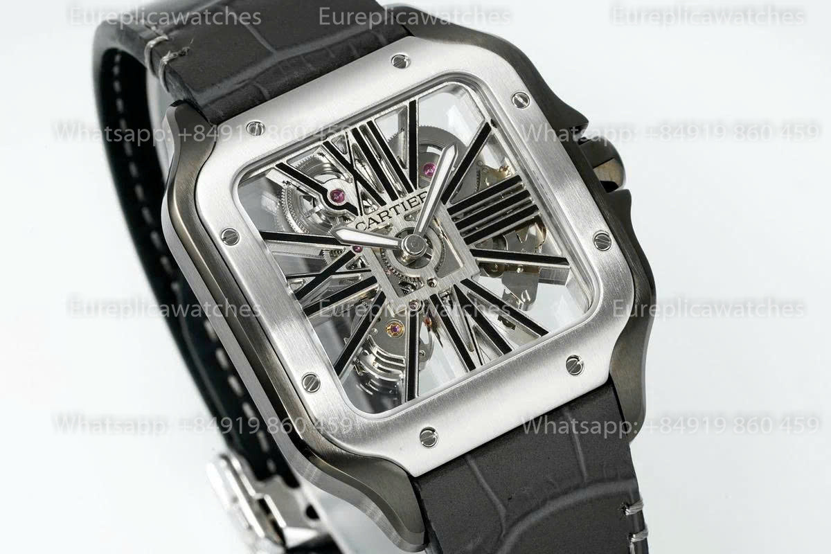 Rich Factory  Cartier Santos Skeleton RF Factory Black case Leather strap