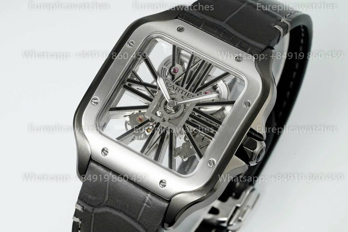 Rich Factory  Cartier Santos Skeleton RF Factory Black case Leather strap