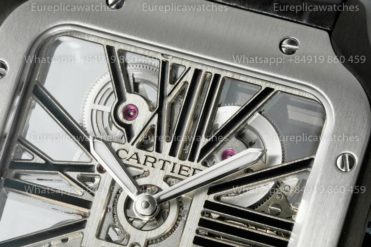 Rich Factory  Cartier Santos Skeleton RF Factory Black case Leather strap