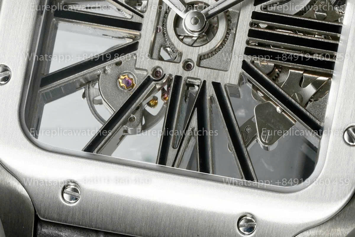 Rich Factory  Cartier Santos Skeleton RF Factory Black case Leather strap