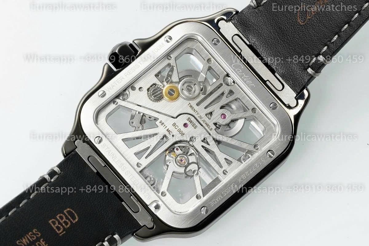 Rich Factory  Cartier Santos Skeleton RF Factory Black case Leather strap