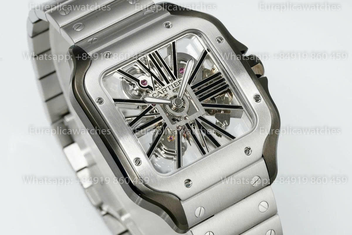 Rich Factory  Cartier Santos Skeleton RF Factory Black case Steel strap