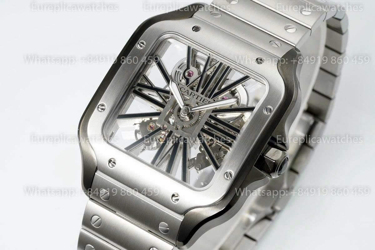 Rich Factory  Cartier Santos Skeleton RF Factory Black case Steel strap