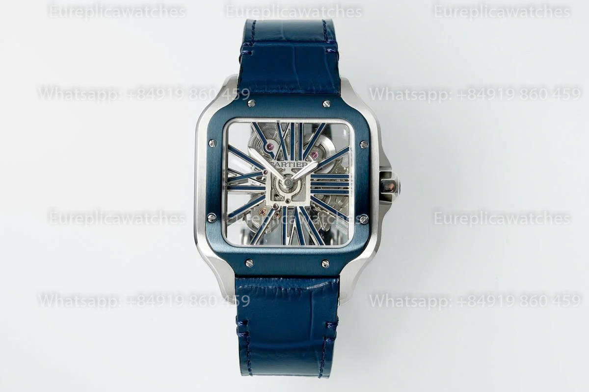 Rich Factory  Cartier Santos Skeleton RF Factory Blue Leather Strap