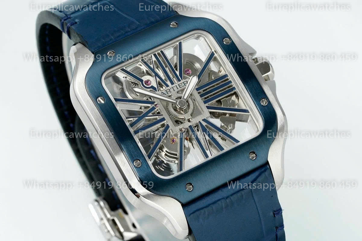 Rich Factory  Cartier Santos Skeleton RF Factory Blue Leather Strap