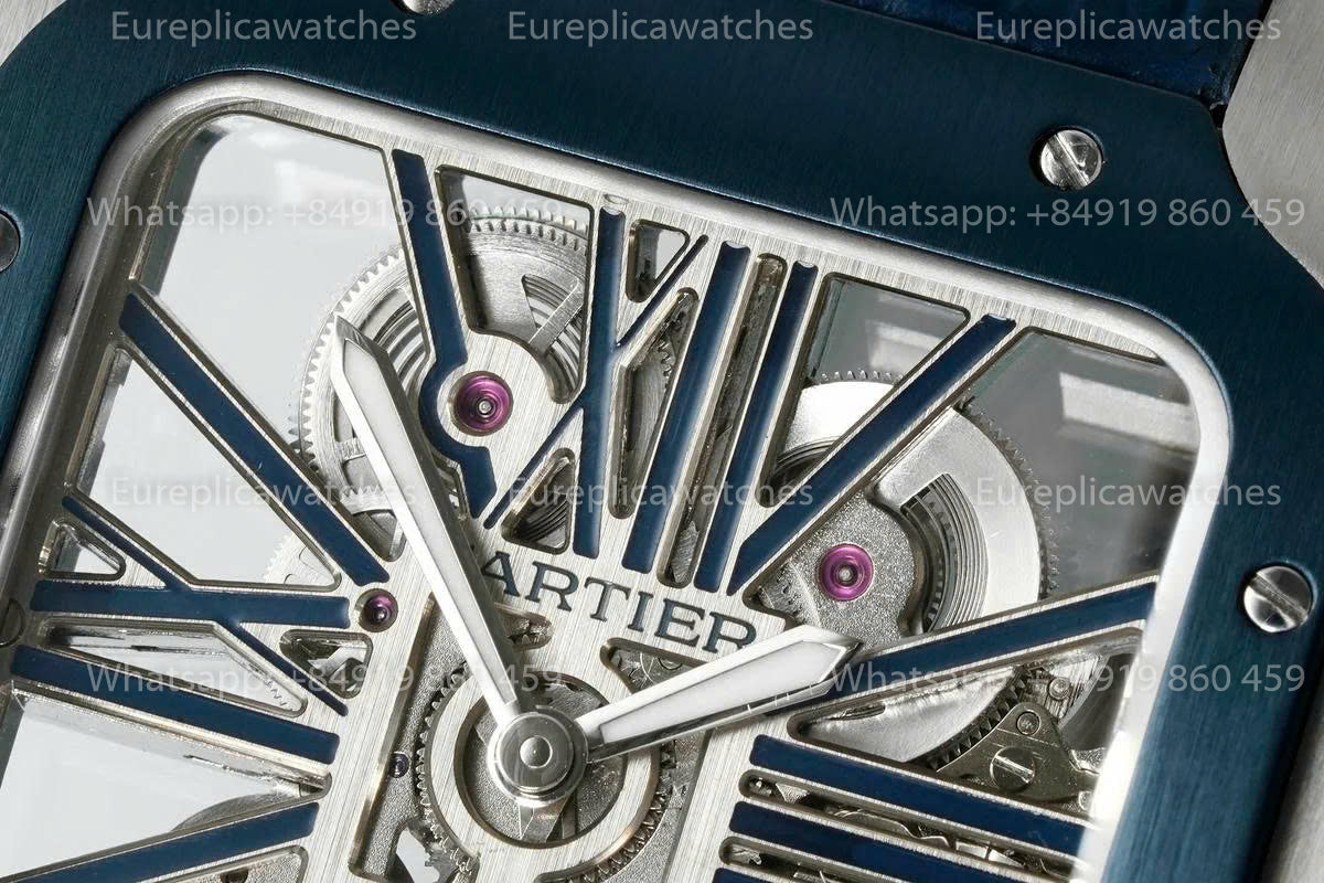Rich Factory  Cartier Santos Skeleton RF Factory Blue Leather Strap
