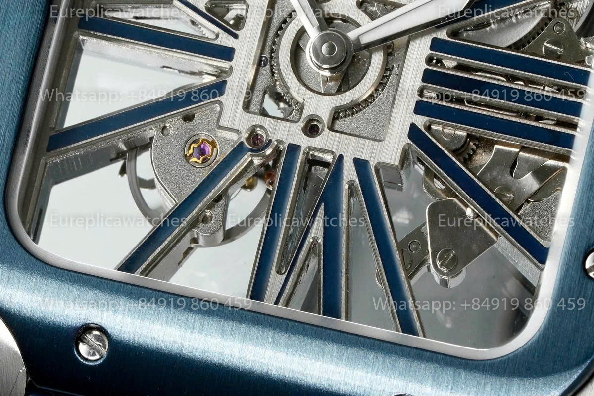 Rich Factory  Cartier Santos Skeleton RF Factory Blue Leather Strap