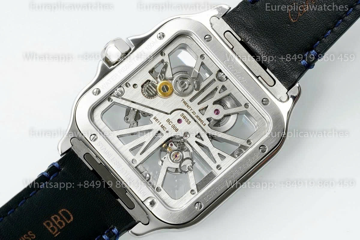Rich Factory  Cartier Santos Skeleton RF Factory Blue Leather Strap